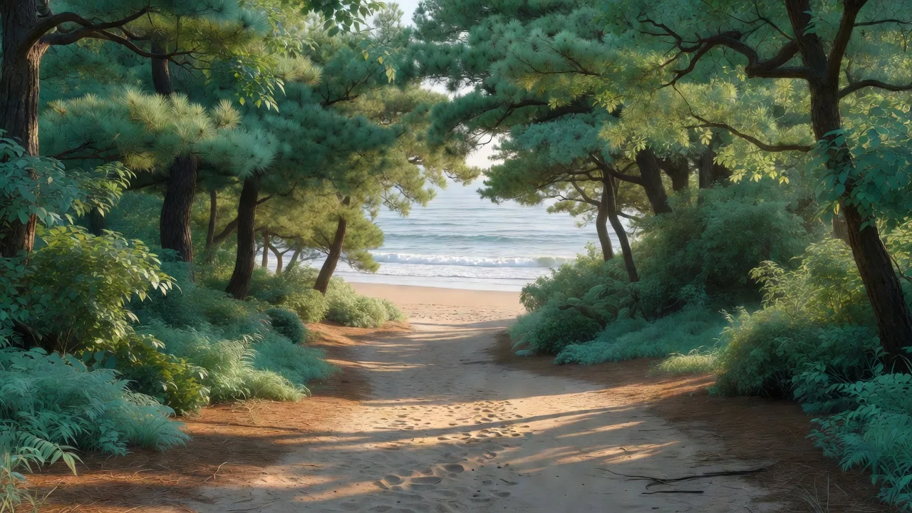森を抜けて浜辺へと続く小道