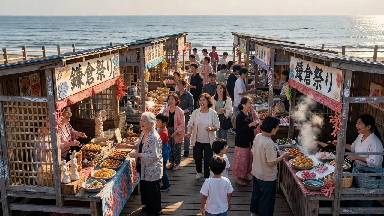 地元の海辺マーケットの屋台