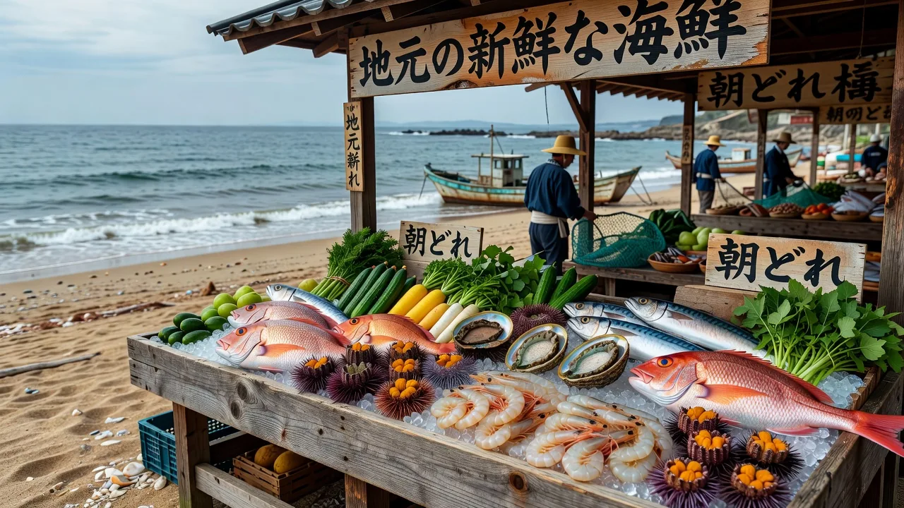 新鮮な魚が並ぶ地元の海鮮市場